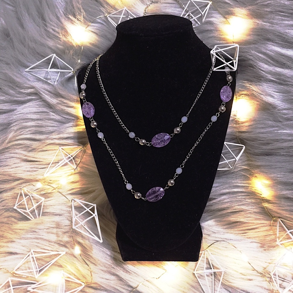 🆓w/🛍💜Lovely Layered Lavender Silver Necklace - Picture 4 of 12